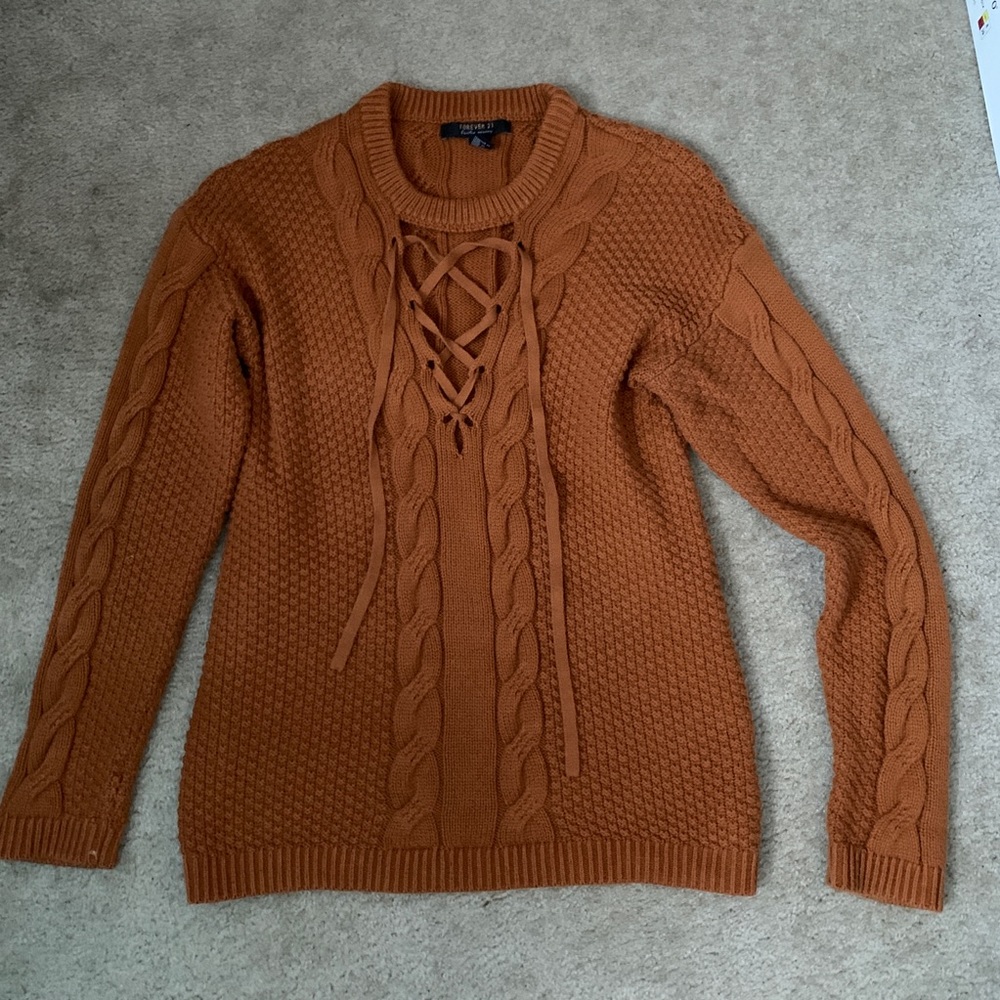 Rust lace up sweater - Forever 21